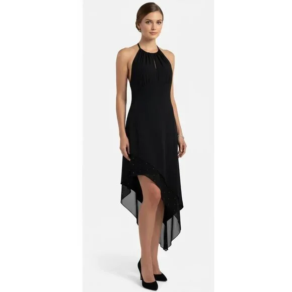 Cache Women's Black Taffeta Halter Asymmetric Hem Cocktail Dress Size Medium NWT - Picture 1 of 10